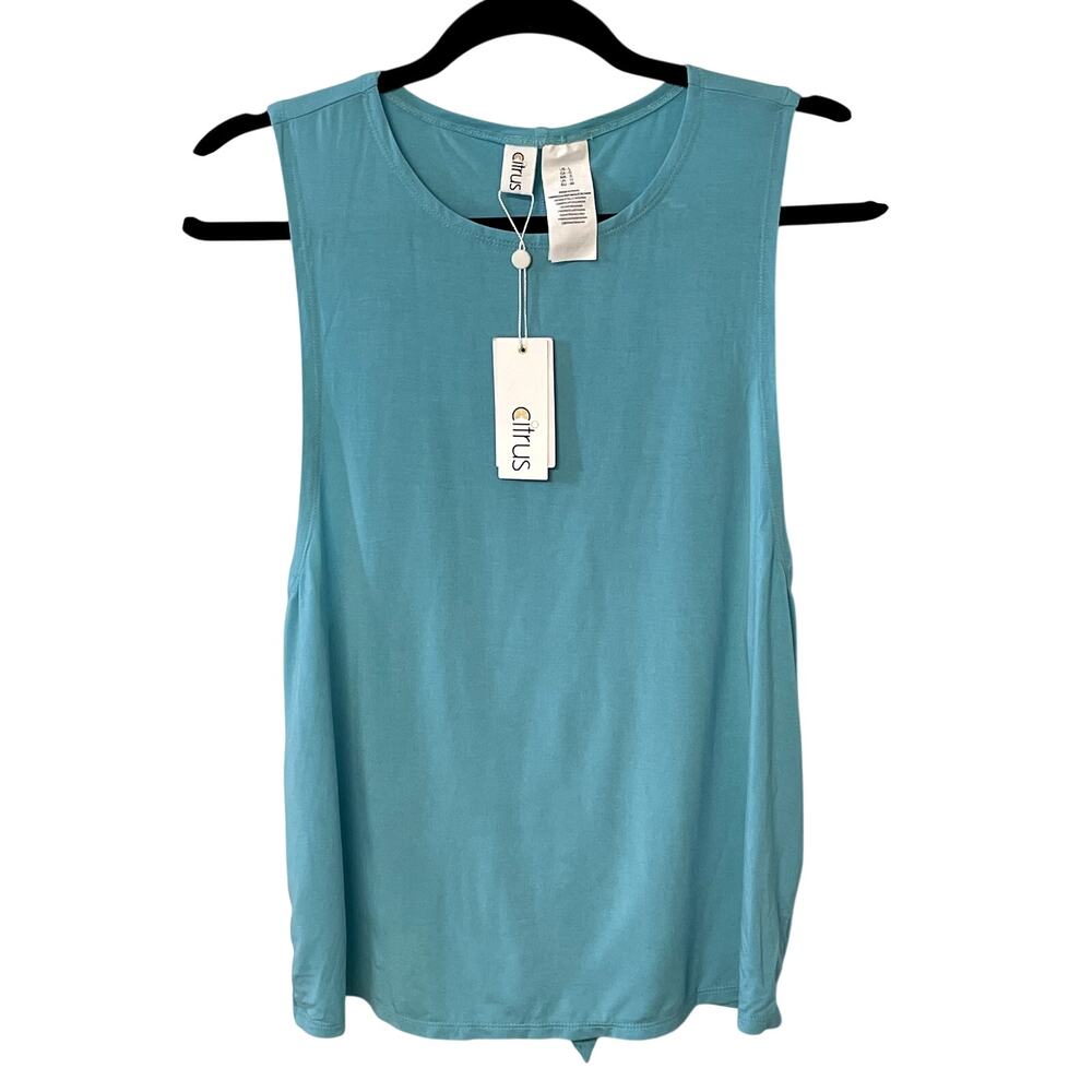 Citrus Tank Top L Turquoise Blue Muscle Tie Back Scoop Neck Athleisure NWT